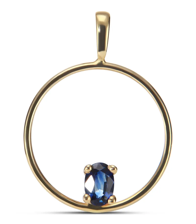 Pendentif Femme Cercle Saphir Ovale 6x4mm Or Jaune 750