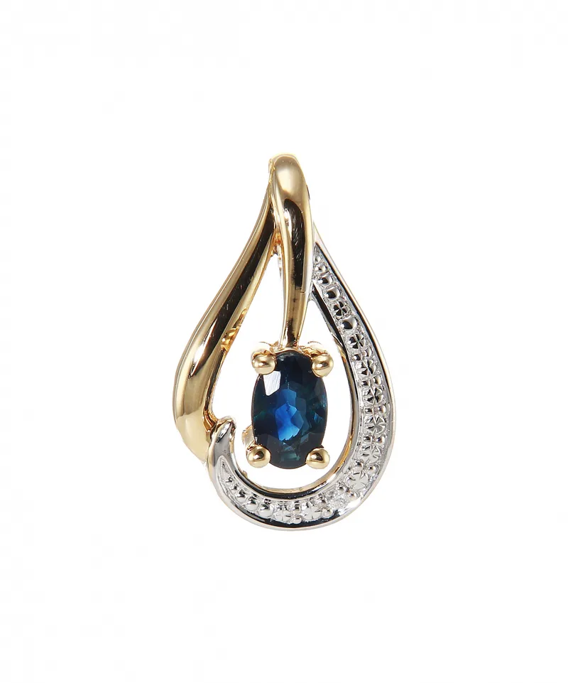 Pendentif Femme Saphir Ovale 4x3mm et Diamant Or Jaune 750