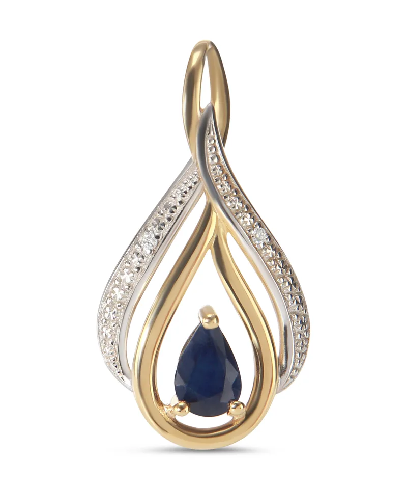 Pendentif Femme Saphir Poire 6x4mm et Diamant Or Jaune 750