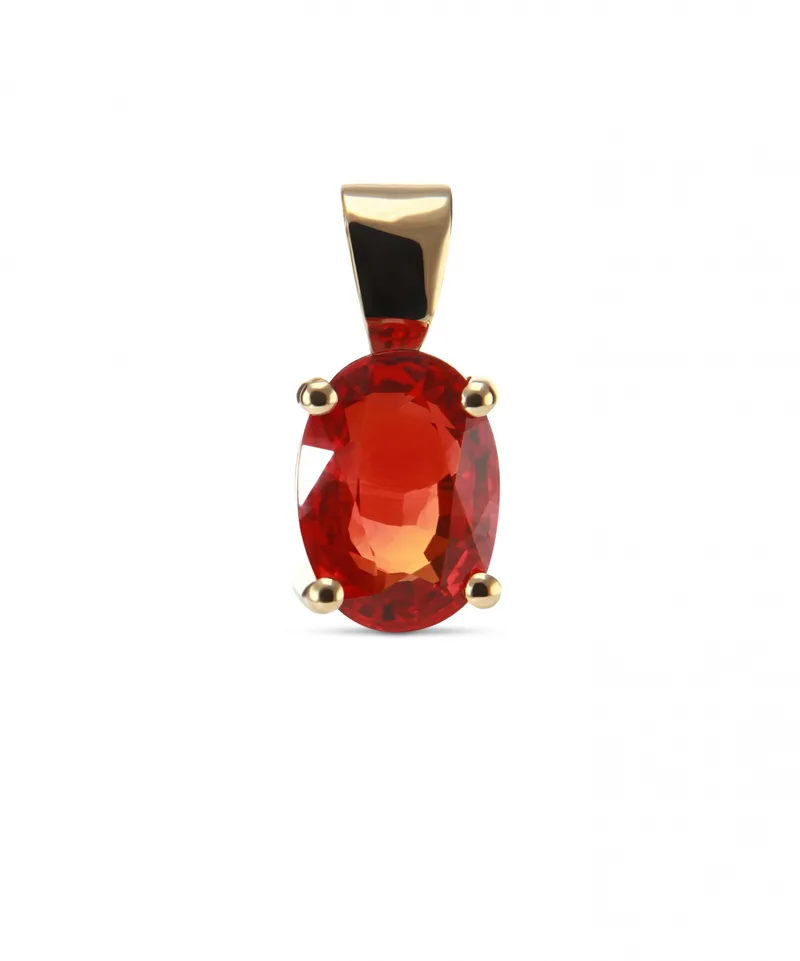 Pendentif Femme Saphir Orange Traité Ovale 8x6mm Or Jaune 750